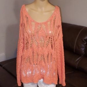 American eagle peach crochet v-neck sweater large